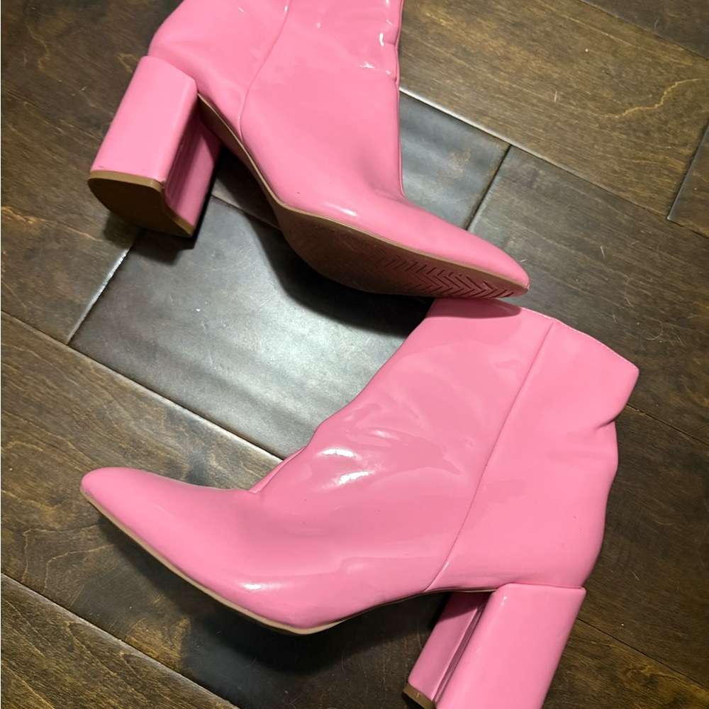 Altar’d State Pink Patent Block-Heel Ankle Boots